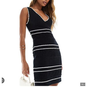 Abercrombie & Fitch Large Black Ruffled Crochet Mini Dress V Neck Coastal Beach